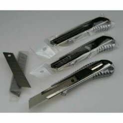 MARKENLOS 3x Alu Cuttermesser +10 Abbrechklingen 18mm Profi Teppichmesser Cutter