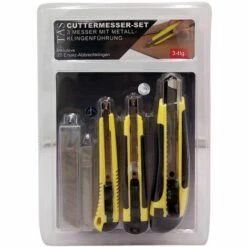 1A-HANDELSAGENTUR Cuttermesser 3er-Set + 20 Abbrechklingen Messer Ersatzklingen Heimwerkermesser