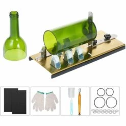 ASUPERMALL Glasflaschenschneider Kit Flaschenschneider DIY Maschine Zum Schneiden Von Runden Ovalen Flaschen Und Einmachglasern Mit Handschuhen Schleifpapier Fixieren Gummiring Und Bleistift Glasschneider Fur Flaschen DIY Art,6 Stuck Flaschenschneider SetGold