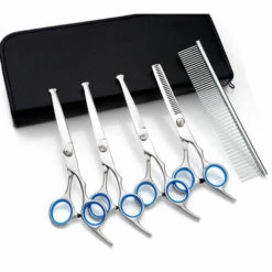 THSINDE 6 Zoll Professionelle Hundepflegeschere, Gerader Schnitt, Ober- Und Unterzahnschere, 5 In 1 Set, Blau