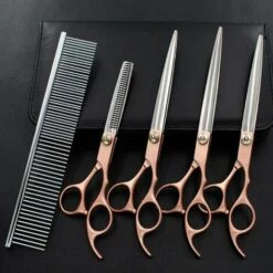 BARES Hundepflegeschere, 4 Stück Schere & Agrave; Goldgriff Professionelle Haustierpflege Friseurschere Scheren-Set Hinning Gerade Gebogene Schere -Angebote Schneidwerkzeug Store 39453750 3