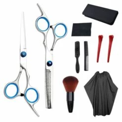 TRIOMPHE Haarschneideschere Friseurschere Set Effilierschere Kammschere Etui Professioneller Friseursalon Heimschere Set Für Männer Frauen Tiere (10 Set Blaue Schrauben)