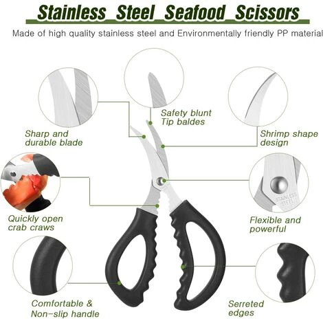 BRIDAY Küchenschere Für Meeresfrüchte Multifunktionale Edelstahlschere Meeresfrüchte Fisch Krabben Garnelen Hummerschere Geeignet Für Küche Meeresfrüchte Schälwerkzeuge (3, Schwarz) 3 BRIDAY Küchenschere Für Meeresfrüchte Multifunktionale Edelstahlschere Meeresfrüchte Fisch Krabben Garnelen Hummerschere Geeignet Für Küche Meeresfrüchte Schälwerkzeuge (3, Schwarz) – Bild 3