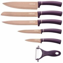 Cheffinger 6 Teile Rose Gold Lila Messerset Messer Fleischmesser Brotmesser