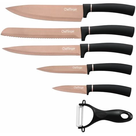 Cheffinger 6 Teile Rose Gold Schwarz Messerset Messer Fleischmesser Brotmesser 1 Cheffinger 6 Teile Rose Gold Schwarz Messerset Messer Fleischmesser Brotmesser