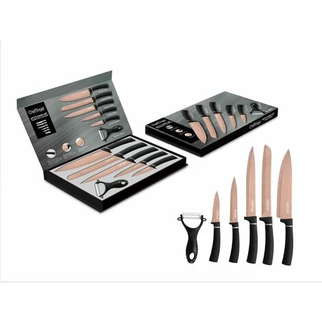 Cheffinger 6 Teile Rose Gold Schwarz Messerset Messer Fleischmesser Brotmesser 5 Cheffinger 6 Teile Rose Gold Schwarz Messerset Messer Fleischmesser Brotmesser – Bild 5