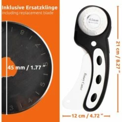 ECENCE Rollschneider Rollmesser Stoffschneider Rundschneider + Ersatzklinge 45mm -Angebote Schneidwerkzeug Store 51946367 5
