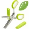 ILOVEMILAN Kräuterschere, Mehrzweck-Küchenschere, 5 Edelstahlklingen Mit Sicherheitsabdeckung, Reinigungskamm Und Kräuterentferner (Grün)