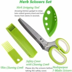 ILOVEMILAN Kräuterschere, Mehrzweck-Küchenschere, 5 Edelstahlklingen Mit Sicherheitsabdeckung, Reinigungskamm Und Kräuterentferner (Grün) -Angebote Schneidwerkzeug Store 55209508 3
