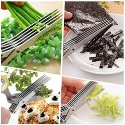 ILOVEMILAN Kräuterschere, Mehrzweck-Küchenschere, 5 Edelstahlklingen Mit Sicherheitsabdeckung, Reinigungskamm Und Kräuterentferner (Grün) -Angebote Schneidwerkzeug Store 55209508 4