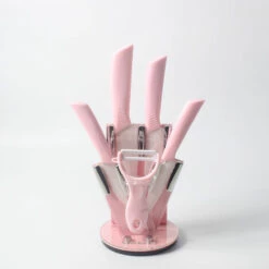 TINOR Küchenkeramik-Messerset Mit Messerblock - 6-teiliges Kochmesser Fleischbeil Universalmesser Obstmesser Melonen-Hobel-Scharf Ohne Schleifen Anti-Skew-Set Geschenk