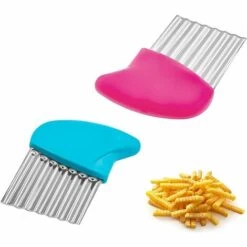 TINOR Pommes Wellenschneider,2 Stück Edelstahl Kartoffelschneider,Riffelmesser Baby,Wellenschneider Kinder Gemüsehobel Küchengerät Schneidewerkzeug Für Kartoffeln Und Zwiebeln (Rosa Und Cyan)