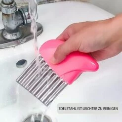 TINOR Pommes Wellenschneider,2 Stück Edelstahl Kartoffelschneider,Riffelmesser Baby,Wellenschneider Kinder Gemüsehobel Küchengerät Schneidewerkzeug Für Kartoffeln Und Zwiebeln (Rosa Und Cyan) -Angebote Schneidwerkzeug Store 56760331 4