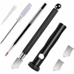 TINOR Glasschneider Für 2-20 Mm Glas Mit Ergonomischem Griff - Professioneller Diamantschneider Mit 3 Glasschneideköpfen, Öltropfen Und Schraubendreher, Für Präzise Schnitte In Glas