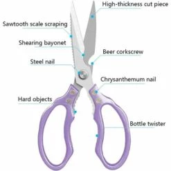 OCXIN Multifunktionale Haushaltsschere,Hochwertige Küchenschere Aus Edelstahl Mit Gezackter Funktion, Spülmaschinenfest (Purple) -Angebote Schneidwerkzeug Store 58107619 3