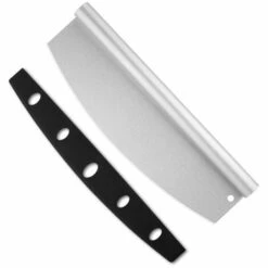 DONTODENT Schneidemesser – Halbmond-Chopper – Professioneller Pizzaschneider – Wiegenlied – Halbmond-Schneider – Edelstahl – Ahornholz – 35 Cm Klinge