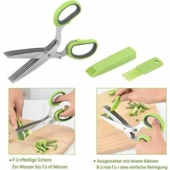 OCXIN Kräuterschere, Küchenschere Edelstahl, 5 Edelstahlklingen Mit Sicherheitsabdeckung Und Reinigungskamm, Geeignet Zum Schneiden Von Kräutern, Petersilie, Schalotten(Grün) -Angebote Schneidwerkzeug Store 60490845 3