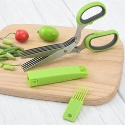 OCXIN Kräuterschere, Küchenschere Edelstahl, 5 Edelstahlklingen Mit Sicherheitsabdeckung Und Reinigungskamm, Geeignet Zum Schneiden Von Kräutern, Petersilie, Schalotten(Grün) -Angebote Schneidwerkzeug Store 60490845 4