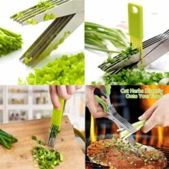 OCXIN Kräuterschere, Küchenschere Edelstahl, 5 Edelstahlklingen Mit Sicherheitsabdeckung Und Reinigungskamm, Geeignet Zum Schneiden Von Kräutern, Petersilie, Schalotten(Grün) -Angebote Schneidwerkzeug Store 60490845 5