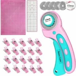 UISEBRT UISRBRT Rollschneider Set - 45mm Komplett Rollmesser DIY Stoffschneider Tool Kit Mit Rollklinge, A2 Schneidematte, Patchwork-Lineal, 20 Stoffclips + 5 Ersatzklingen Für Stoff, Papier, Leder