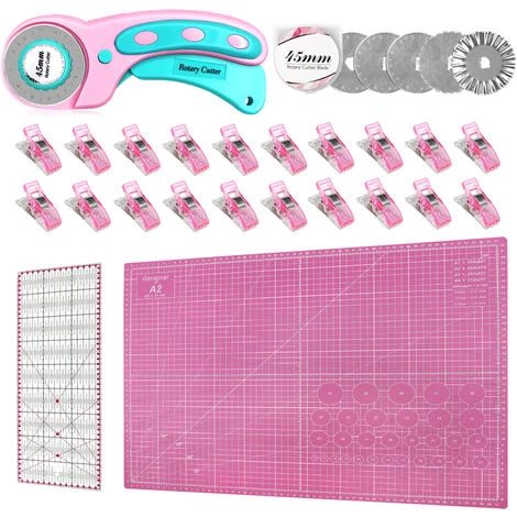 UISEBRT UISRBRT Rollschneider Set - 45mm Komplett Rollmesser DIY Stoffschneider Tool Kit Mit Rollklinge, A2 Schneidematte, Patchwork-Lineal, 20 Stoffclips + 5 Ersatzklingen Für Stoff, Papier, Leder 5 UISEBRT UISRBRT Rollschneider Set - 45mm Komplett Rollmesser DIY Stoffschneider Tool Kit Mit Rollklinge, A2 Schneidematte, Patchwork-Lineal, 20 Stoffclips + 5 Ersatzklingen Für Stoff, Papier, Leder – Bild 5