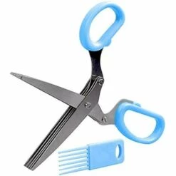 BF 19cm Gehackt 5 Lagen Basilikum Rosmarin Küchenschere Hacken Frühlingszwiebel Messer Kräuter Waschen Gewürz Kochwerkzeug Schnitt Blau