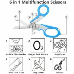 LIFCAUSAL Multitool-Schere, Faltbar, 6-in-1-Multifunktionsschere, Notfallschere, Outdoor Survival, Heimreparatur, Hartmetall, Glasbrecher, Sauerstofftank, Schraubenschlüssel, Ringschneider, Gurtschneider, Lineal (blau) -Angebote Schneidwerkzeug Store 64704643 5