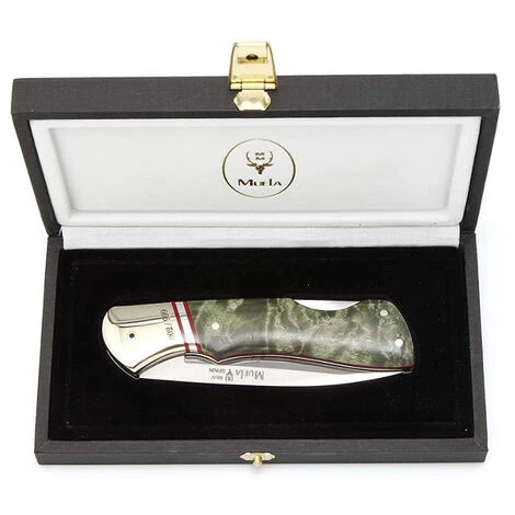 ELECTROPOLIS Luxusmesser Muela BX 60 Jahre BX-8.TH, Amerikanische Ahornwurzelholzcaches, Alpaka-Ferrule, MOVA 8 Cm Klinge + Mehrzweck-Geschenkkarte 4 ELECTROPOLIS Luxusmesser Muela BX 60 Jahre BX-8.TH, Amerikanische Ahornwurzelholzcaches, Alpaka-Ferrule, MOVA 8 Cm Klinge + Mehrzweck-Geschenkkarte – Bild 4