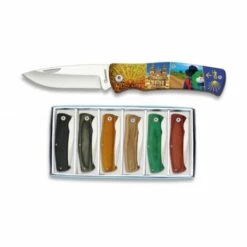 Set Mit 6 Holzmessern Martinez Albainox Im 3D-Druck Camino De Santiago Mit 7cm Klinge Aus Edelstahl In Geschenkbox Präsentation