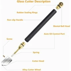 HEGUYEY 5-teiliges Glasschneidewerkzeug Mit Glasschneideöl, Automatischer Ölversorgung, Schneidwerkzeug Für Dickes Glasmosaik Und Fliesen