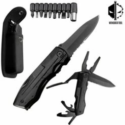 LIFCAUSAL Vatertagsgeschenke Für Papa Von Tochter Sohn Multitool Campingmesser Taschenmesser Multitool Klappmesser Mit Zange Schraubendreher Flaschenöffner Perfekt Für Camping Angeln Wandern Abenteuer (Schwarz)
