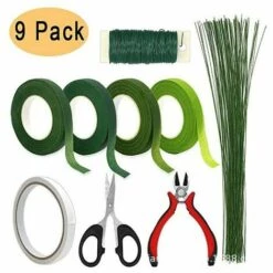 THSINDE Blumenarrangement-Tool-Kit, 9-teiliges Set Für Floristen, Grünes Band, Blumendraht, Schneideschere, Grüner Klebstoff, Für Blumenstrauß, Stängelverpackung, Floristen, DIY, Gartenarbeit, Hochzeit