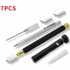 PERLE RARE Glasschneider & Fliesenschneider Set Für 2-22cm Dickes Glas Fliesen Spiegel Mosaik Schneiden, Glasschneider Diamant Mit Ergonomischer Griff Und Austauschbaren 3 Hartmetall-Schneidköpfen 7-teiliges Set