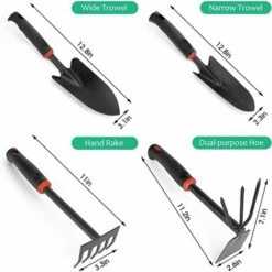 BENOBBY KIDS Gartenwerkzeug-Set, 4-teiliges Premium-Set Mit Gartenschaufel, Handkelle, Rechen, Hacke, Mehrzweck Mit Rutschfestem, Weichem Gummi, Geschenk Für Gartengeräte Für Damen Und Herren (Schwarz)