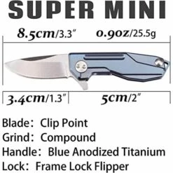 BENOBBY KIDS Ultra-Mini-Taschen-Flipper-Klappmesser, 1,3-Zoll-D2-Tropfenpunkt-Satinklinge, TC4-Titan-Griff Mit Frame-Lock-Lanyard, Micro EDC Kleines Geschenk-Schlüsselanhänger-Kettenmesser, Blau -Angebote Schneidwerkzeug Store 67069831 4