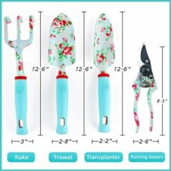 BENOBBY KIDS Gartengeräte, 4-teiliges Hochleistungs-Gartenwerkzeug-Set Mit Blumen, Rostfreies Aluminium-Gartenwerkzeuge, Gartengeschenke Für Den Frauengeburtstag, Gartenset (Rechen, Kelle, Pflanzmaschine, Gartenschere)