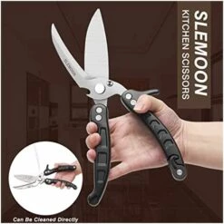 BENOBBY KIDS K��chenschere, Strapazierf?hige, Federbelastete K��chenschere Mit Wellenschliff, Abnehmbar Wie Ein Hackmesser, Multifunktionale Edelstahlschere F��r Huhn, Gefl��gel, Fisch, Kr?uter, Schwarz