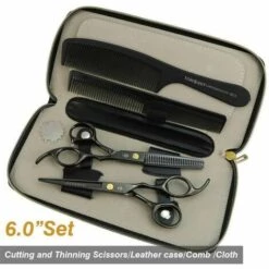FUIENKO Japanischen Schere 6 Zoll Gold Blinde Loch Schraube Kamm Set Friseur Professionelle Schere,6.0 Black Set