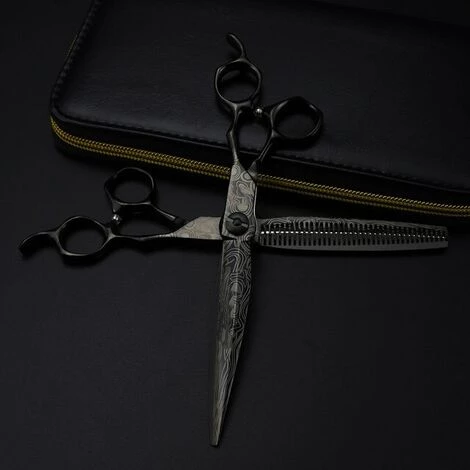FUIENKO Professionelle 7 ''Schwarz Damaskus Scissor Gehobenen Haar Schere Schneiden Barber Werkzeuge Haarschnitt Ausdünnung Schere Friseur Schere,set With Bag 1 FUIENKO Professionelle 7 ''Schwarz Damaskus Scissor Gehobenen Haar Schere Schneiden Barber Werkzeuge Haarschnitt Ausdünnung Schere Friseur Schere,set With Bag