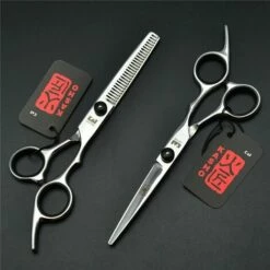 FUIENKO Friseur Schere 6,0 Zoll Japan 440C Original Barber Schere Salon Haare Schneiden Scheren Haarschnitt Scissor Set,Black Flat And Tooth
