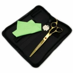 FUIENKO SCHWARZ RITTER Professionelle 7 Zoll Friseur Schere Barber Haar Schneiden Schere Pet Schere Goldene Stil,1 Pcs Add Case