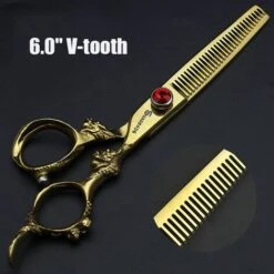 FUIENKO Neue 6 Inch 440c Schere Professional Hair Schneiden Schere Friseur Schere Friseur Ausdünnung Drachen Griff Haar Schere,6.0 V-tooth -Angebote Schneidwerkzeug Store 67130828 5