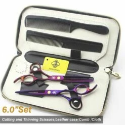FUIENKO 6 Zoll Japanischen Stahl Haar Schere Goldene Haar Schere Und Kamm Fall Friseur Schere Professionelle,6.0-Purple Set