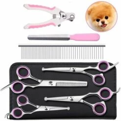 FUIENKO Hundesalon Schere Kit Katze Hund Sicherheit Runde Spitze Haar Schere Für Tiere Volle Körper Barber Zubehör,pink 6pcs