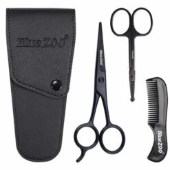 FUIENKO 3PCS Herren Bart Schnurrbart Kamm Nase Ohr Schere Trimmen Kit Tragbare Herren Haar Trimmen Pflege Gesichts Bart Schere Set,black,Vereinigten Staaten