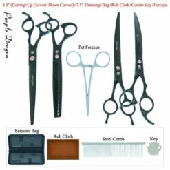 FUIENKO 8.0 "hunde Schere Japanischen 440C Lila Drache Tiere Gebogene Schneiden Schere Haustiere Grooming Schere 7.5" Ausdünnung Tijeras B0054B,B0054B-18-80