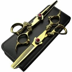 FUIENKO Schere 5.5/6/7/7.5/9 Zoll Friseur Barber Schere Professionelle Barbershop Barber Schere Flach Geschnitten Ausdünnung 440c Gold,6 Inch 2pc -Angebote Schneidwerkzeug Store 67131337 3