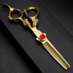 FUIENKO Schere 5.5/6/7/7.5/9 Zoll Friseur Barber Schere Professionelle Barbershop Barber Schere Flach Geschnitten Ausdünnung 440c Gold,6 Inch 2pc -Angebote Schneidwerkzeug Store 67131337 4