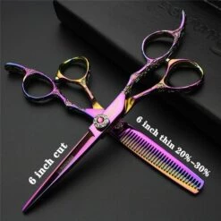 FUIENKO Goldene Japan 440c Importiert Friseur Schere 5.5 & 6 & 7 Zoll Barber Scissor Friseur Gewidmet Haar Schere,6 Inch 2PC