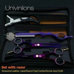 FUIENKO 5,5 "titanium Lila Schneiden Schere Friseur Rasiermesser Friseur Schere Haarschnitt Heißer Schere Kit Salon Haar Clipper Kinder,set With Razor